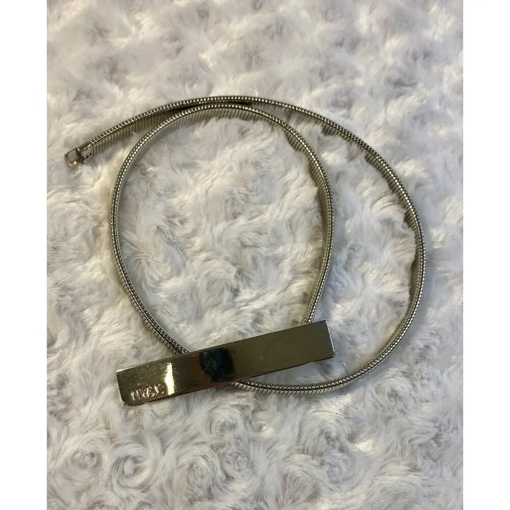 NY & Co Women's Belt 29” Silver VTG Coil Slinky Dress Logo Metal Stretch - Picture 1 of 6